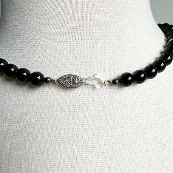 Vintage Black and Crystal Beaded Necklace Choker Square Bead Costume Jewelry - Picture 6 of 7